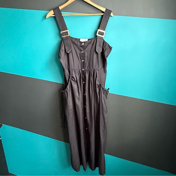 ASOS UO Azelia Button Midi Dress Black Buttoned Spaghetti Strap Sundress Size 6 - Picture 8 of 16